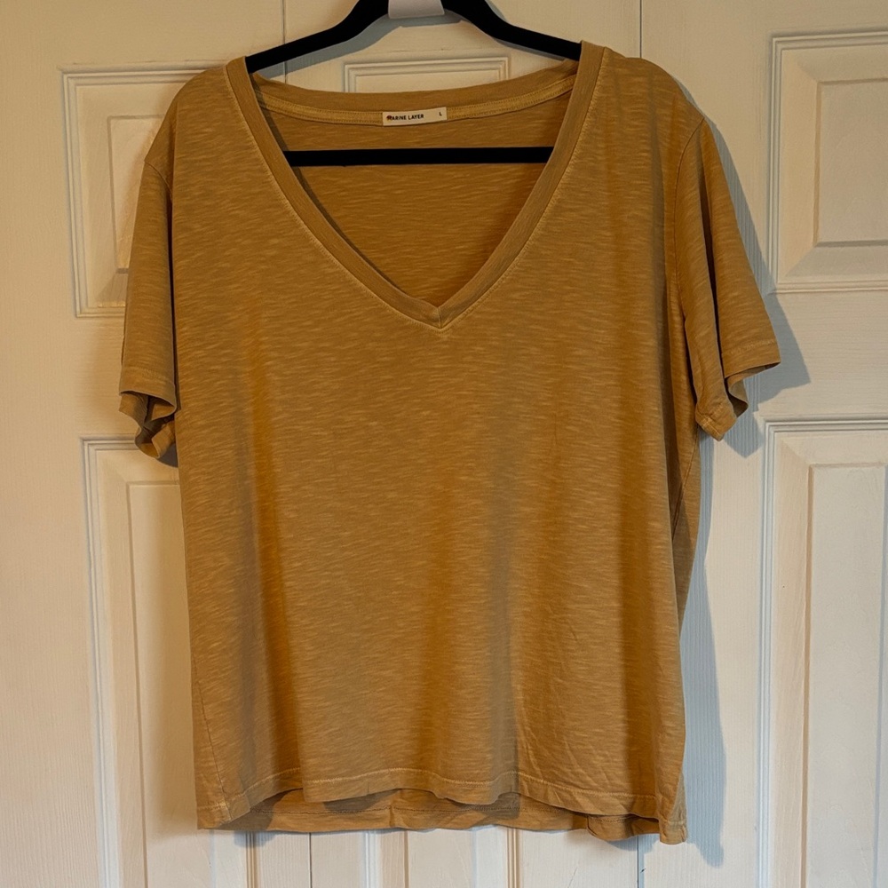 Marine Layer Women's V-Neck Short Sleeve Tee in Mustard